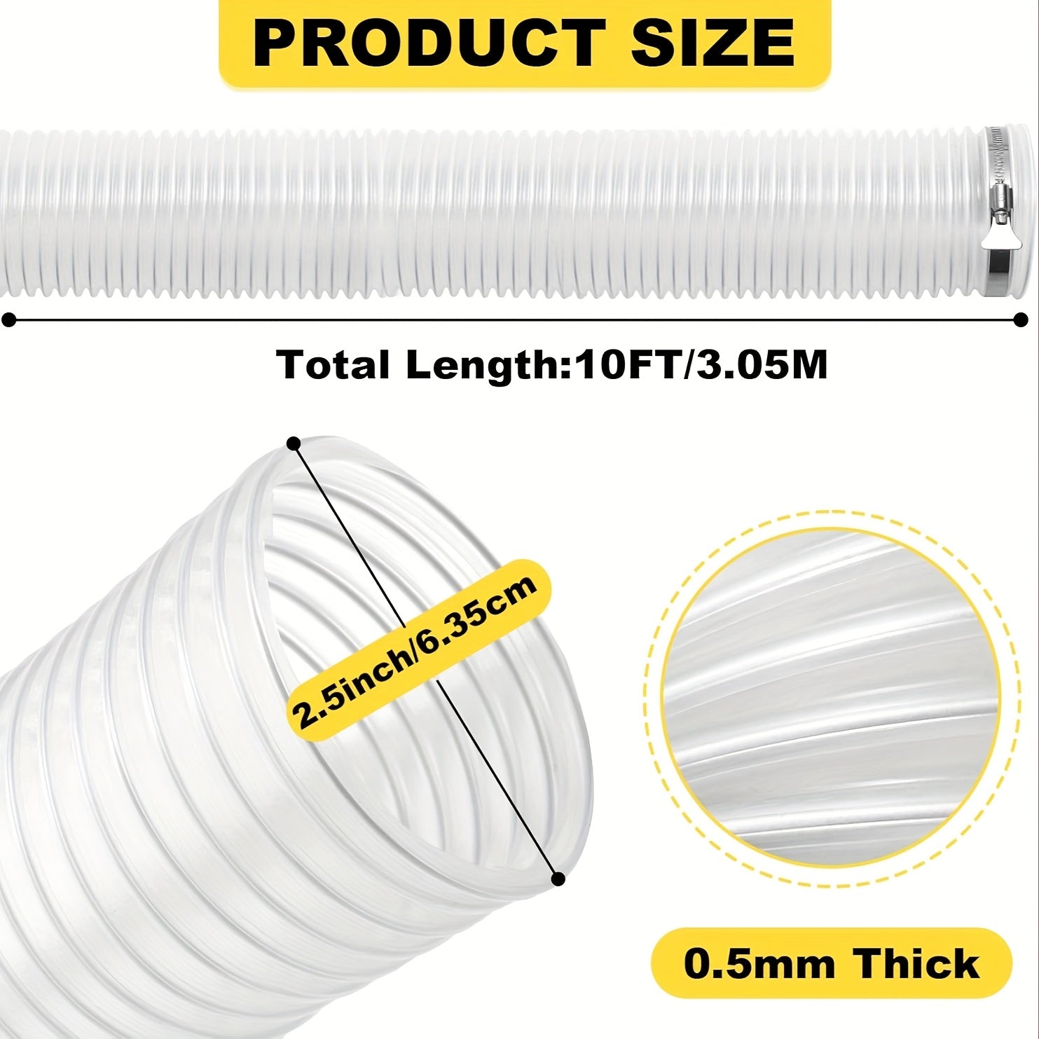Zanglamas po'lat qisqichlar va sim mustahkamlash bilan jihozlangan mustahkam PVC chang yig'ish shlangi sanoat foydalanishi uchun ideal.
