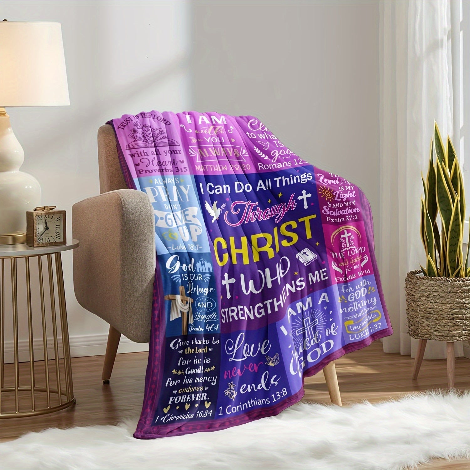 Christian Religious Blanket for Women Flannel Bible Verse Prayer Spiritual Faith Cozy Sofa Throw