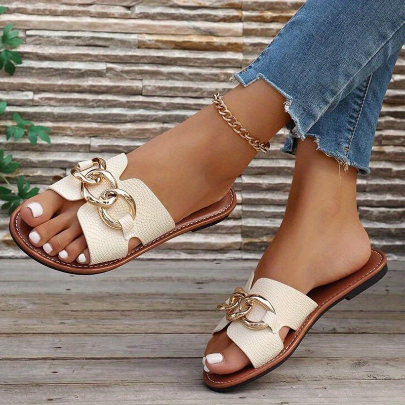 Women's Flat Slide Sandals Open Toe Slip-On Rubber Sole