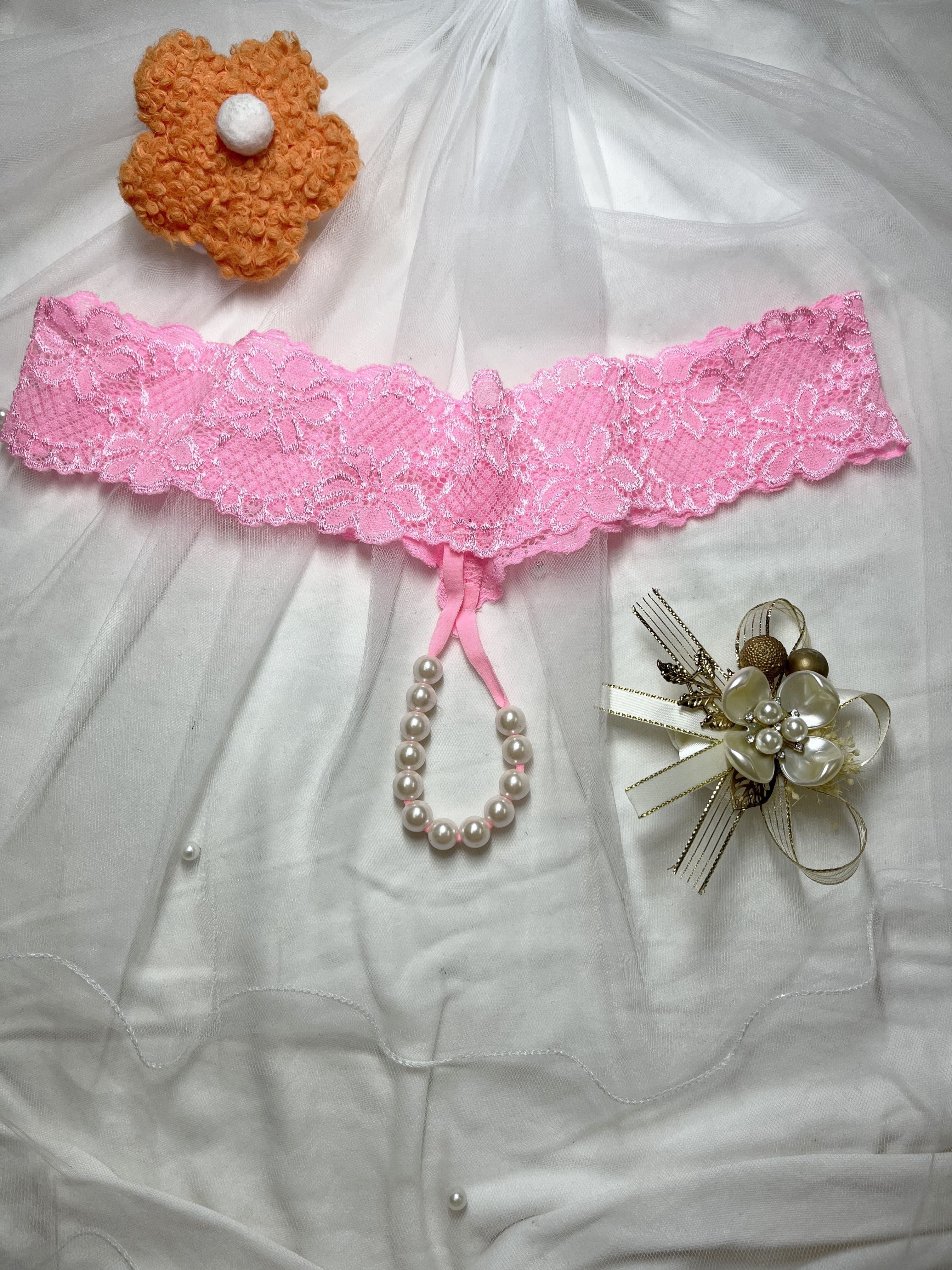 Black and Pink Lace Massage Thong Set with Beads 2-Pack