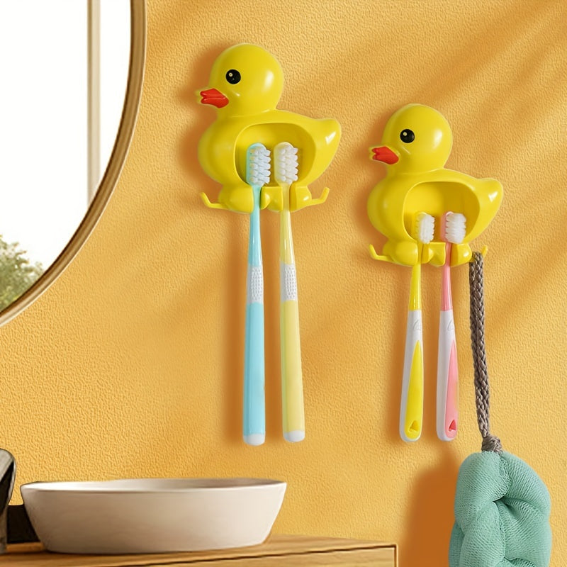 Cute Duck Design Wall-Mounted Toothbrush Holder Waterproof Plastic Organizer with Suction Cup