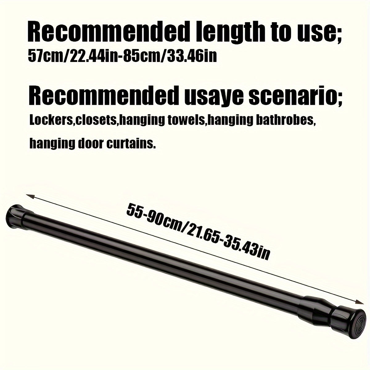Telescopic Curtain Rod with Spring for Shower Curtains and Clothes Hanging Black White Wood Grain