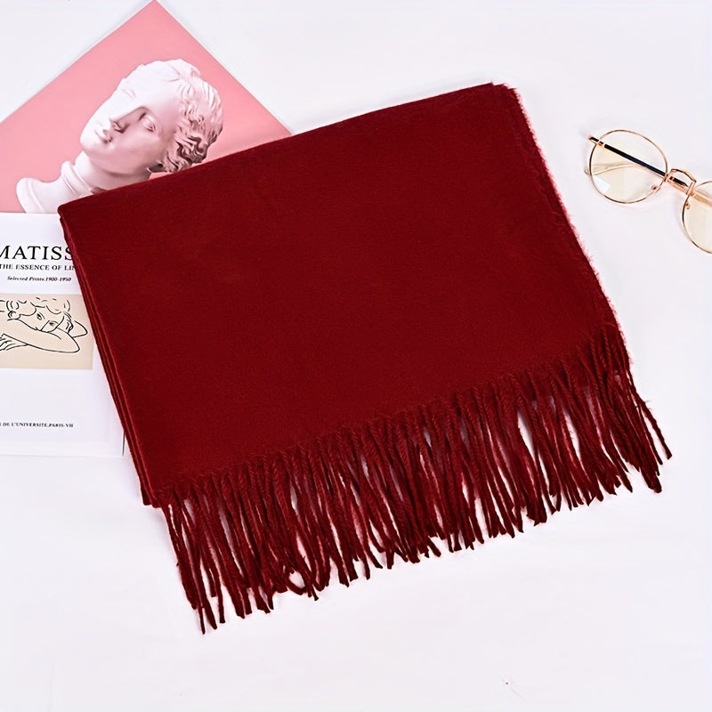 Шарф из имитации кашемира однотонный для женщин с кисточками, теплый для осени и зимы