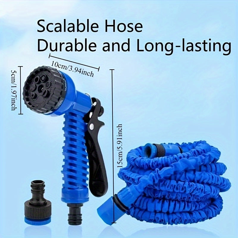 Expandable High-Pressure Garden Hose 3X Soft Rubber with 7-Function Nozzle 15-38 M