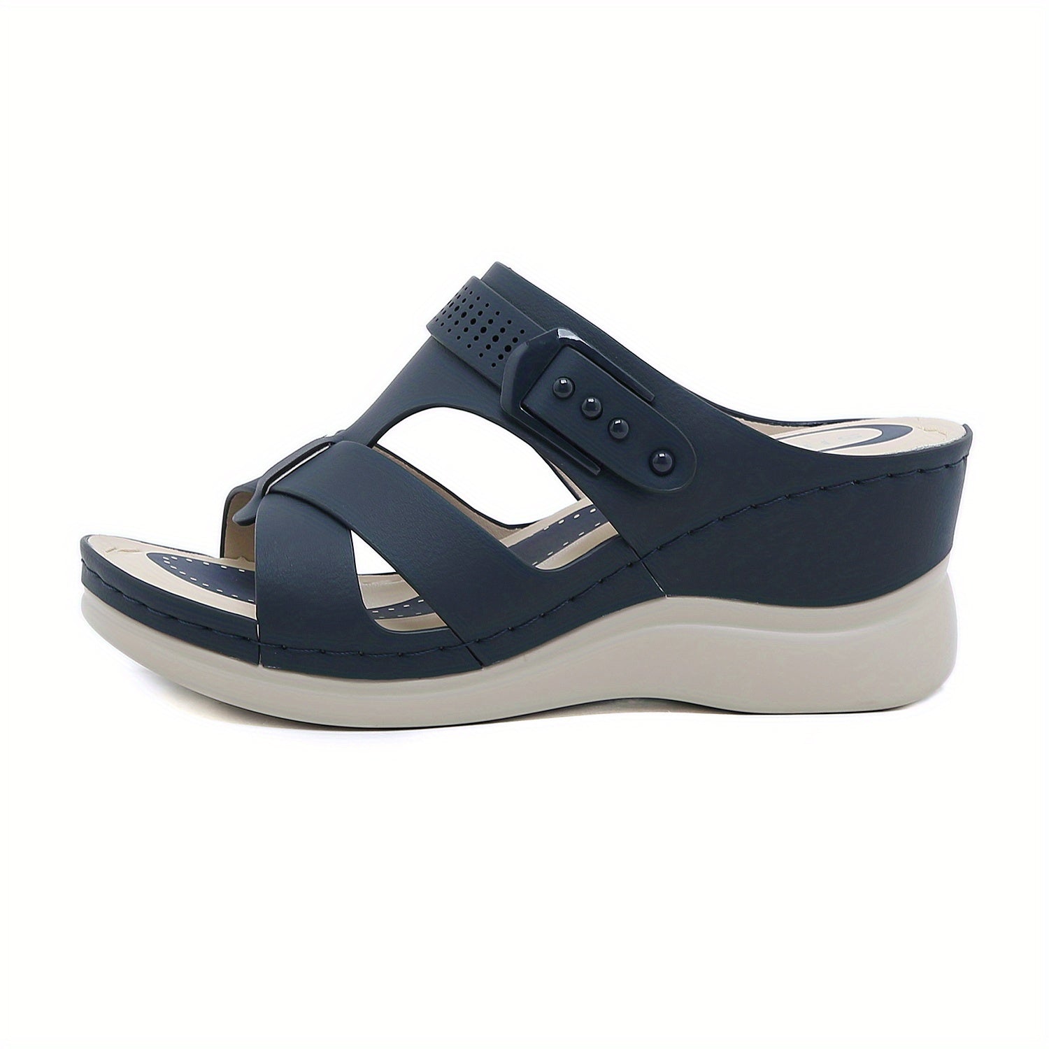 Sandalias de cuña para mujer con punta abierta y correa cruzada, casuales para verano, slip-on