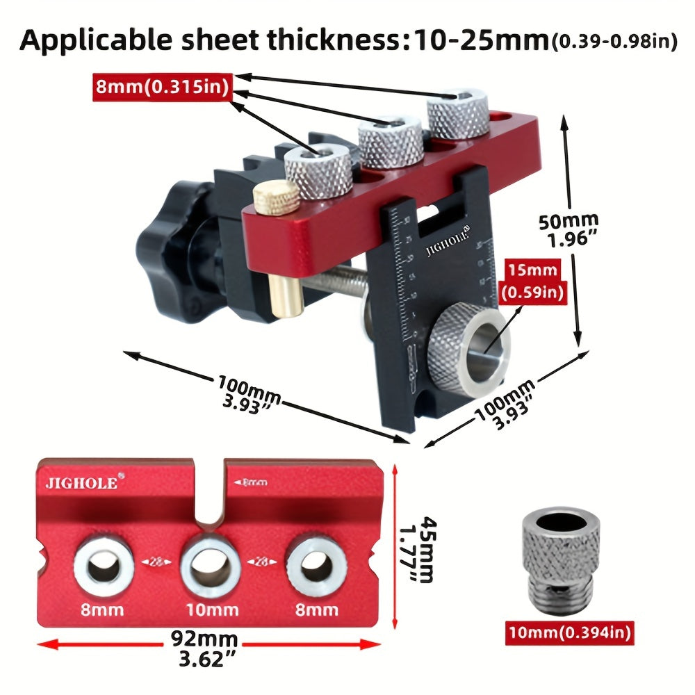 Juego de 3 en 1 para ensamblaje de madera con guía ajustable para taladrar orificios en bolsillos