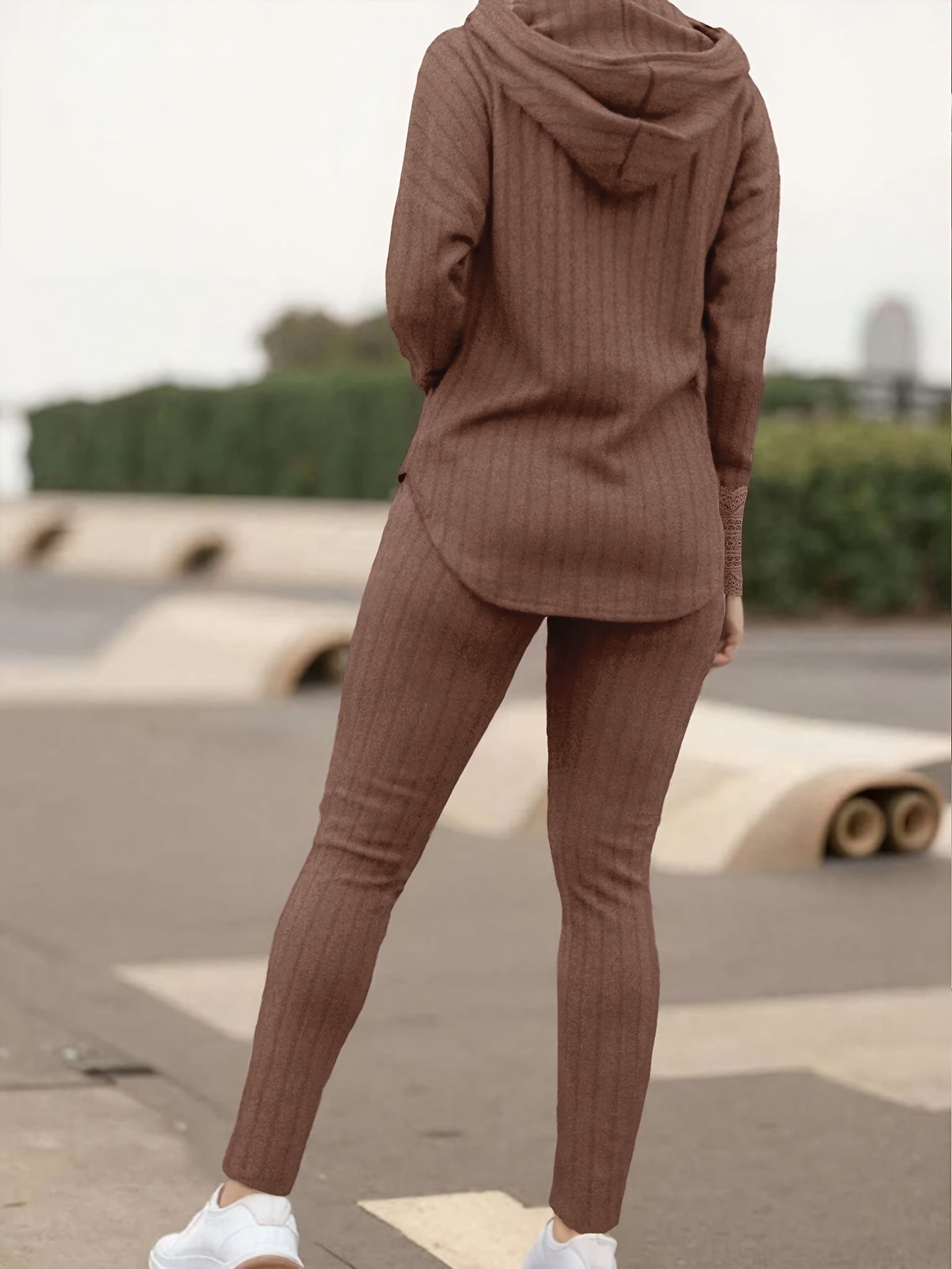 Conjunto de sudadera con capucha y pantalones para mujer de color sólido para primavera y otoño, estilo oriental