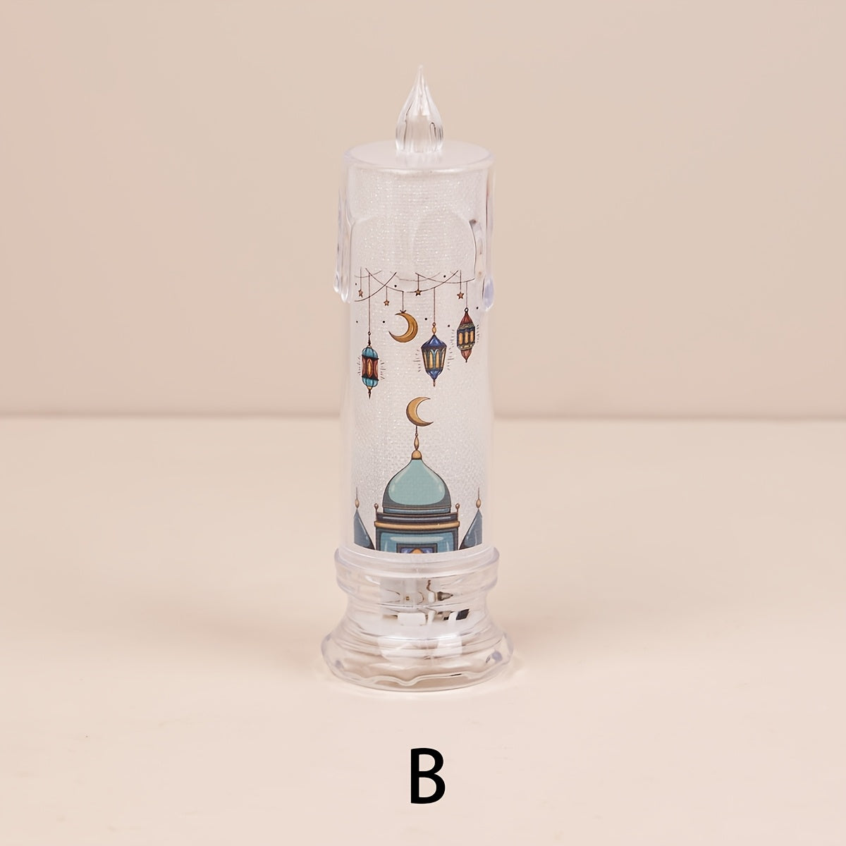 Ramazon bezaklari va bayram muhitini yaratish uchun batareyali LED sham, plastik materialdan tayyorlangan va tugma batareyasi bilan ishlaydi. Ramazon, yotoqxona, sahna rekvizitlari va bayram ta'minoti uchun ideal.