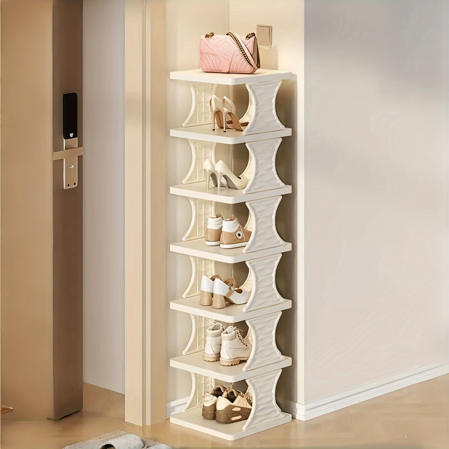 Organizador de zapatos de plástico de múltiples niveles para almacenamiento en pasillo y baño