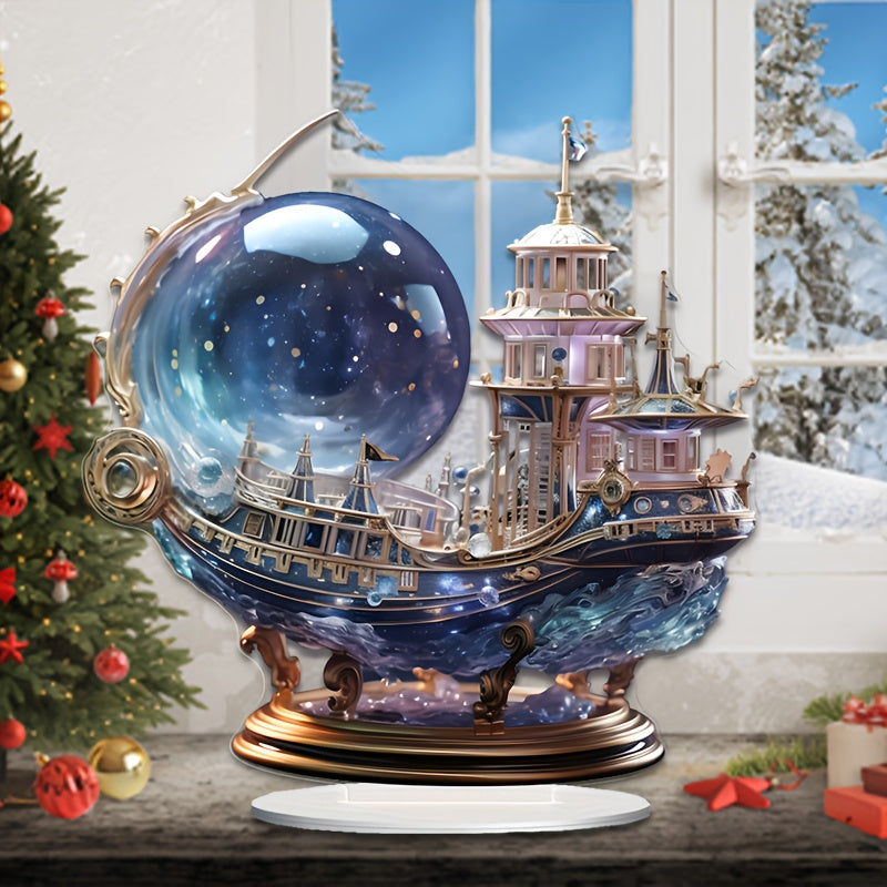 Decoración náutica de barco de acrílico 2D con soporte de cristal para escritorio, dormitorio, oficina, regalo