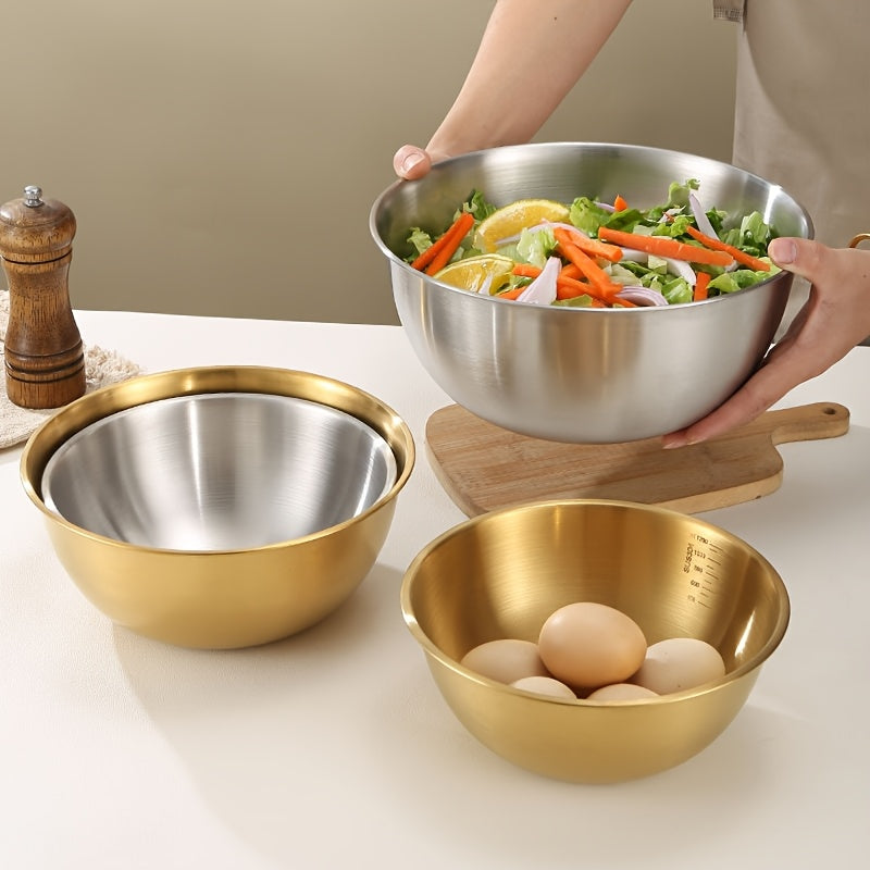 Set of 3 Stainless Steel Mixing Bowls Kitchen Food Prep Durable Durable
