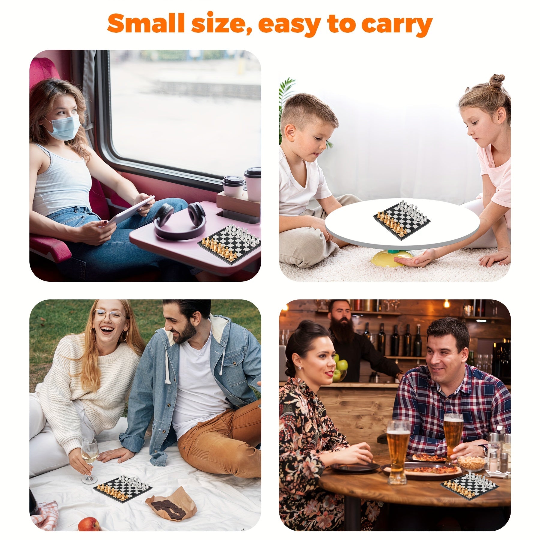 Mini Magnetic Chess and Backgammon Set Portable Folding Travel Board Game 12.7cm