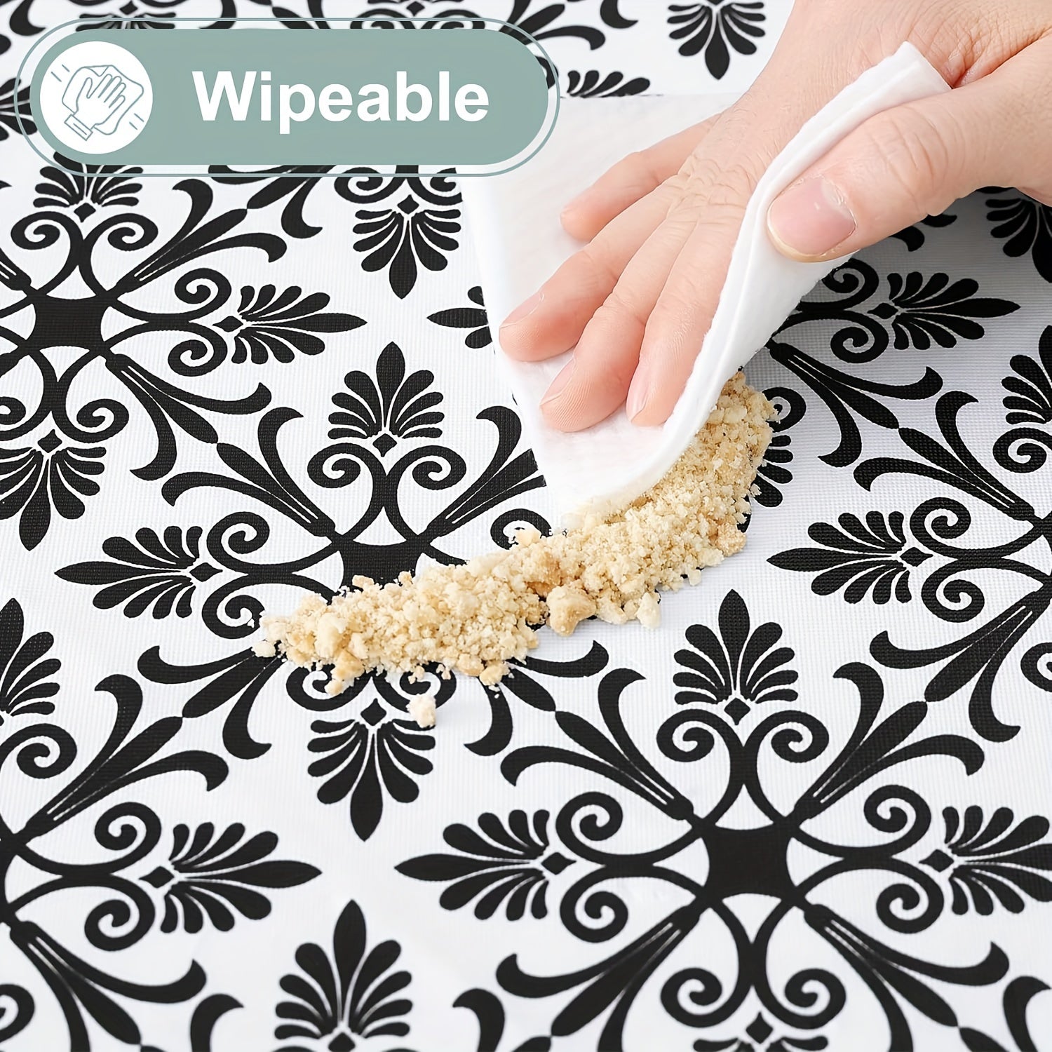 Baroque Style Waterproof Fitted Tablecloth with Elastic Flannel Backing for Outdoor Use