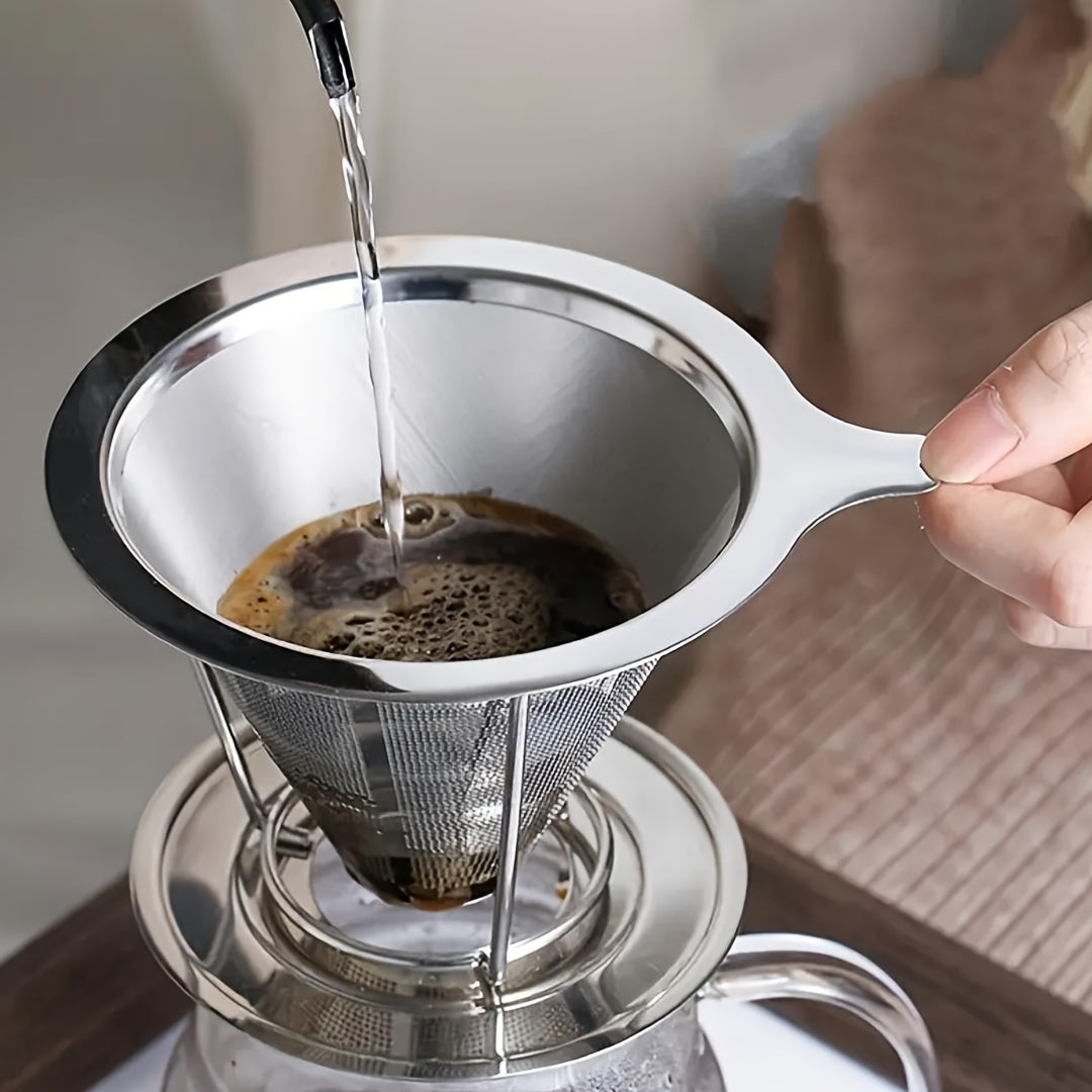 Reusable Stainless Steel Pour Over Coffee Filter in Metallic Finish
