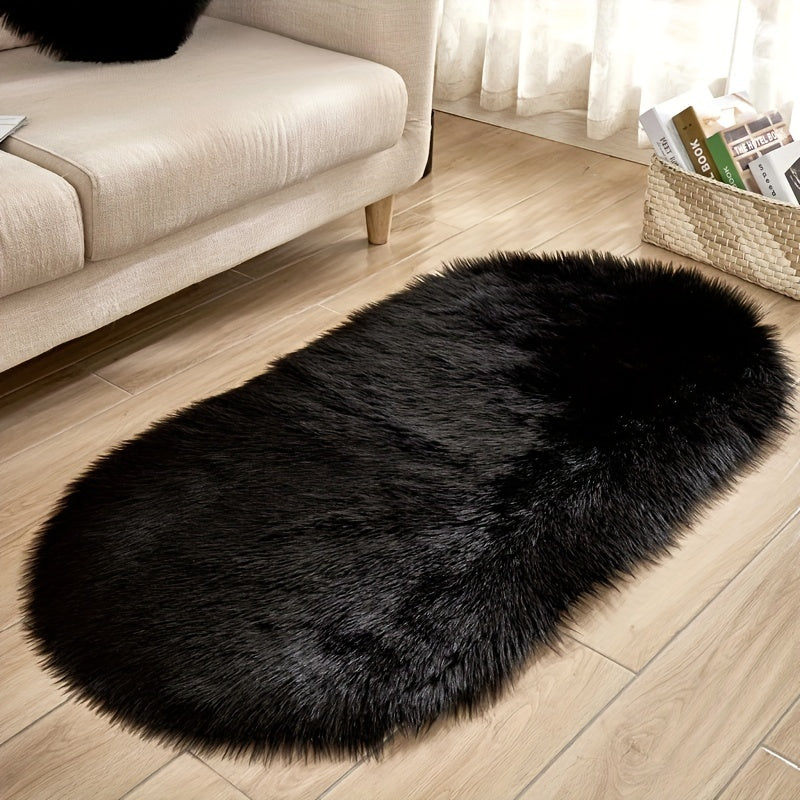 Faux Sheepskin Oval Area Rug, Plush Shaggy Carpet for Living Room or Bedroom