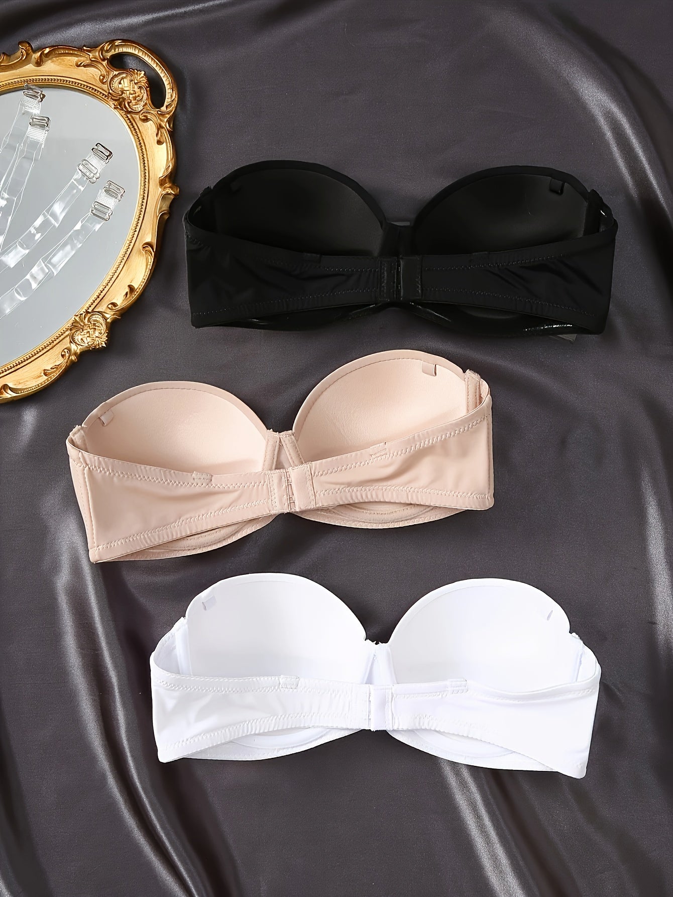 Women’s Strapless Underwire Lingerie Set with Push-Up Bra and Panties 3 Pieces