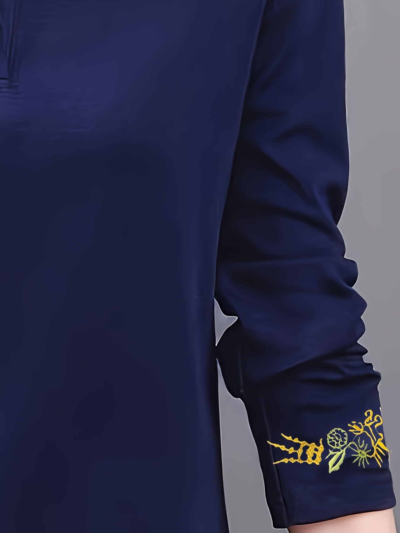 Women's Black Long Sleeve Shirt with Floral Embroidery, Polyester, Casual Spring Fall