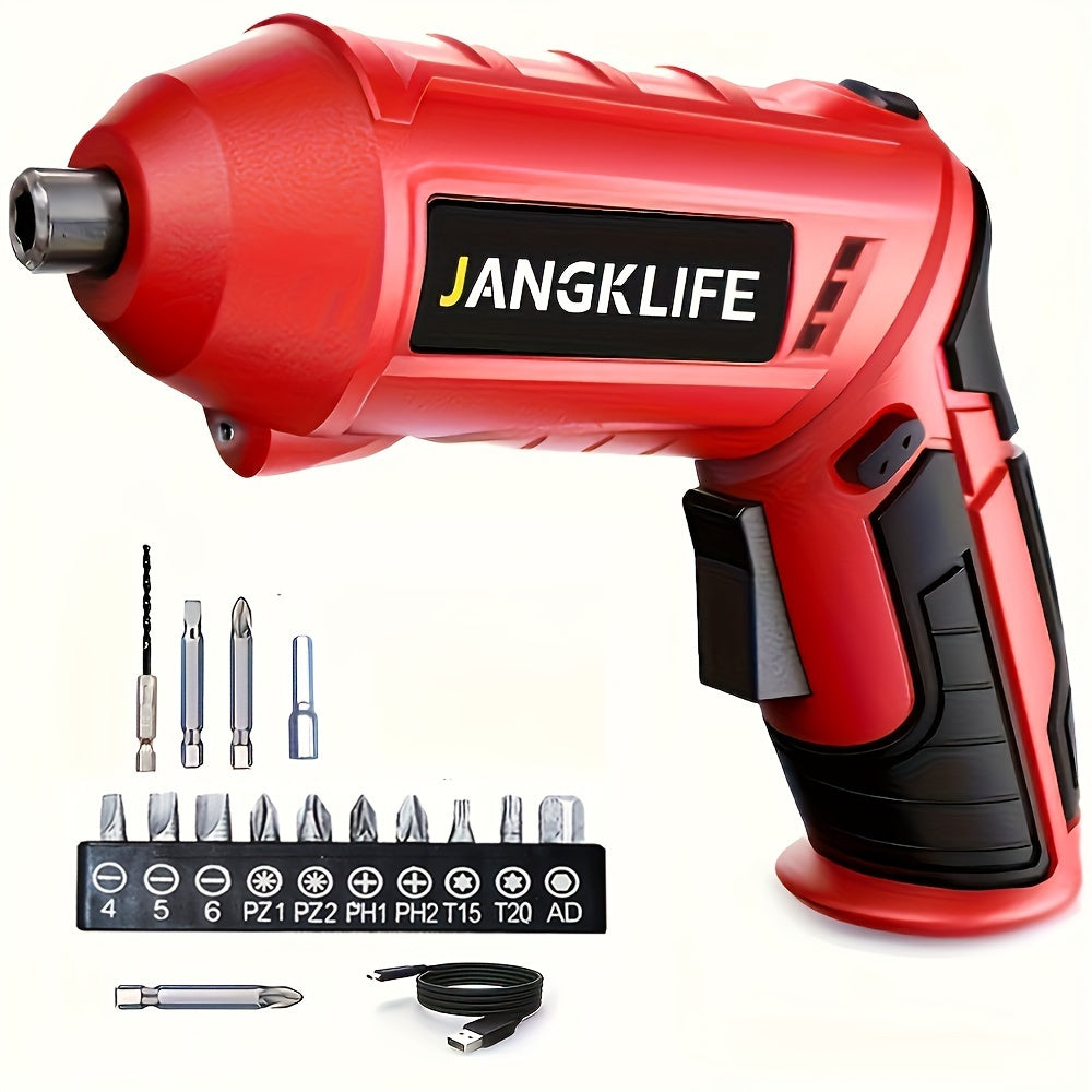 16-Piece Cordless Electric Screwdriver Set with 90° Rotatable Drill Rechargeable Lithium Battery and LED Light