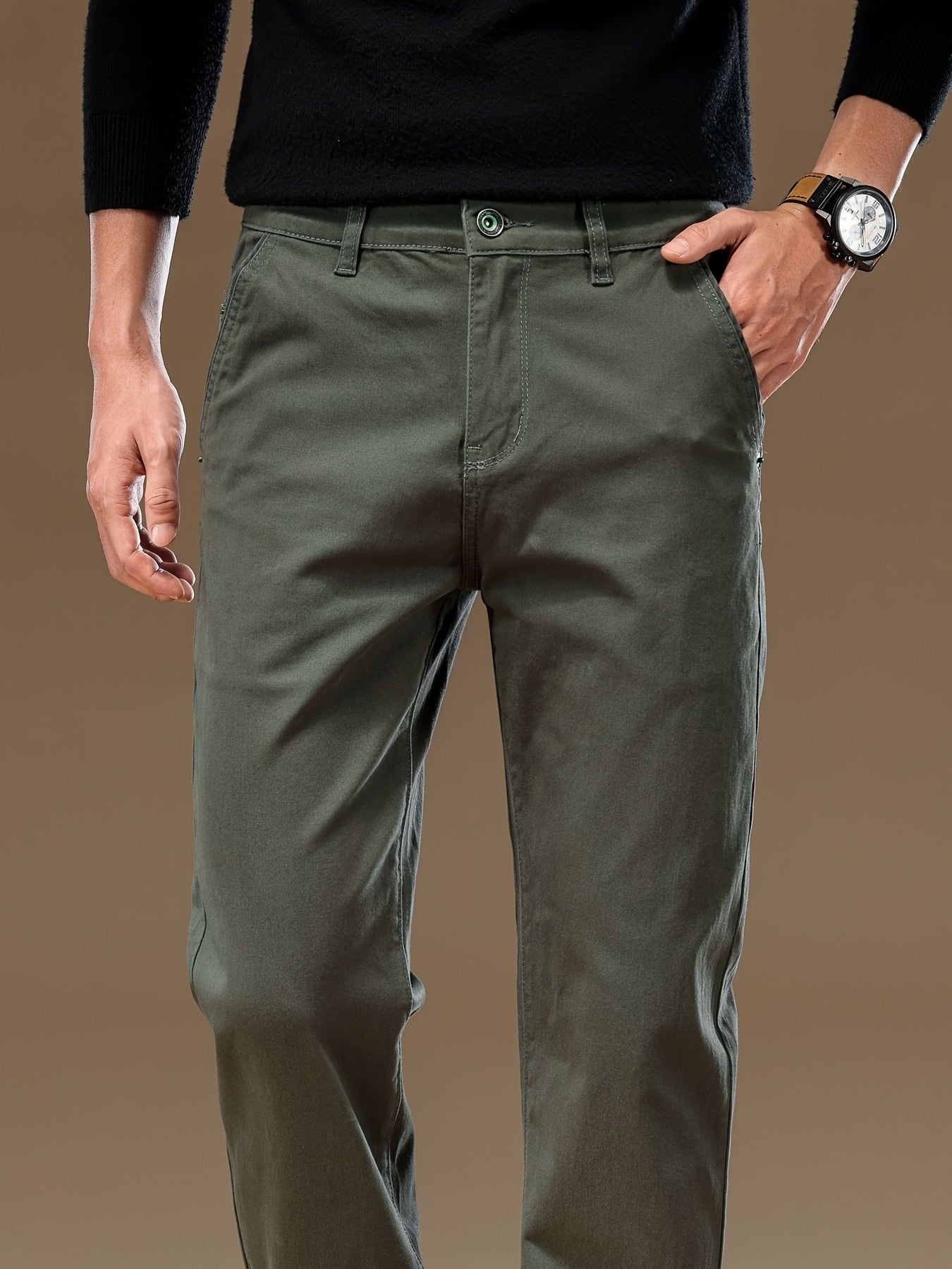 Pantalones casuales de algodón elástico de color liso para hombre, cómodos y duraderos para todas las estaciones