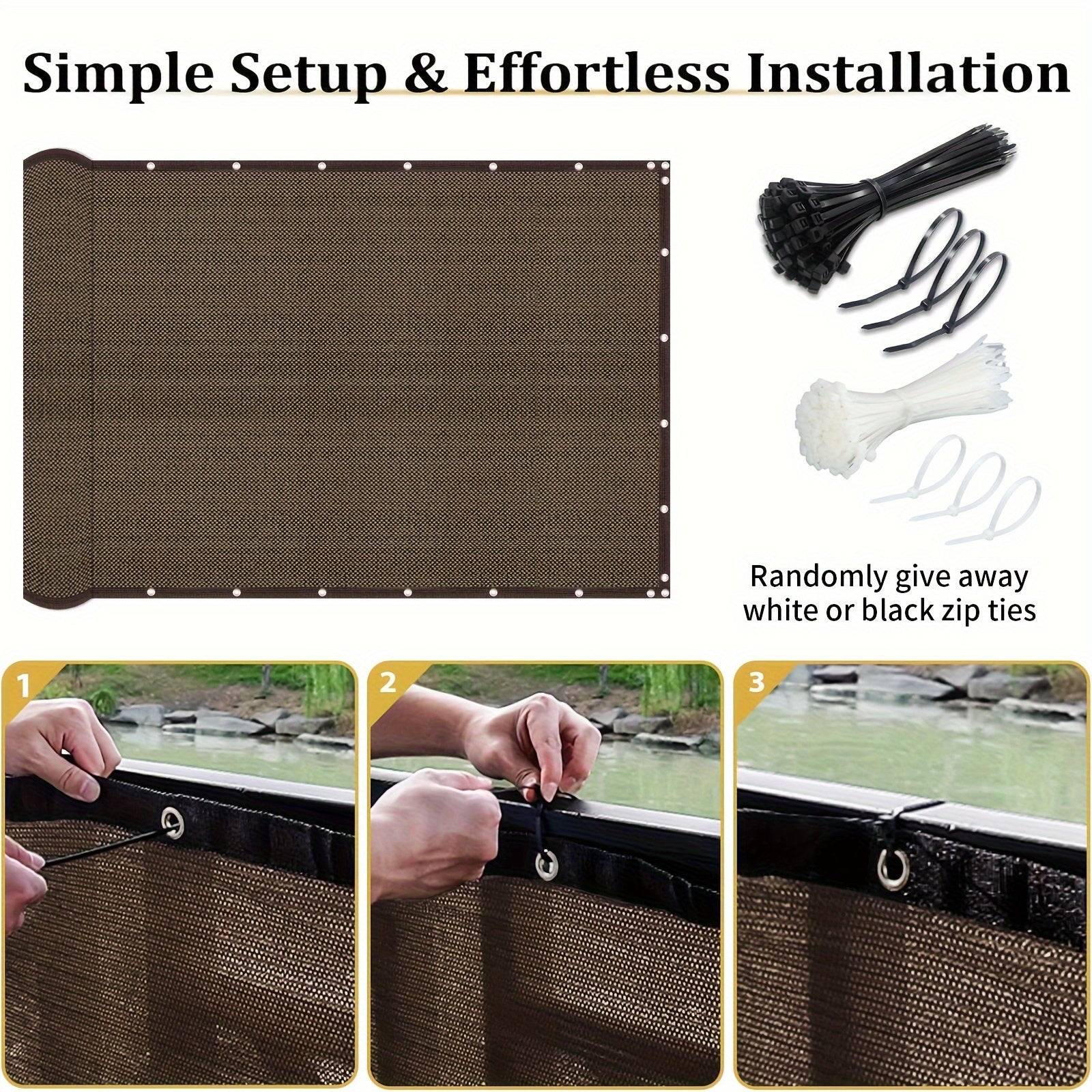 Outdoor Privacy Screen Fence Windproof Sun Protection Decorative Wall Mounted Barrier Black or White Ties Included