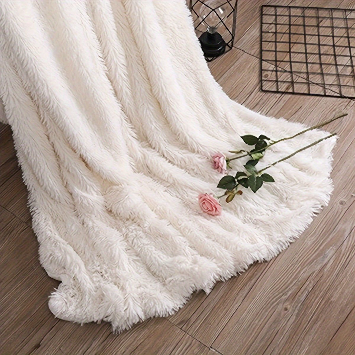 White Nordic Coral Fleece Throw Blanket Soft Warm Winter Sofa Cover