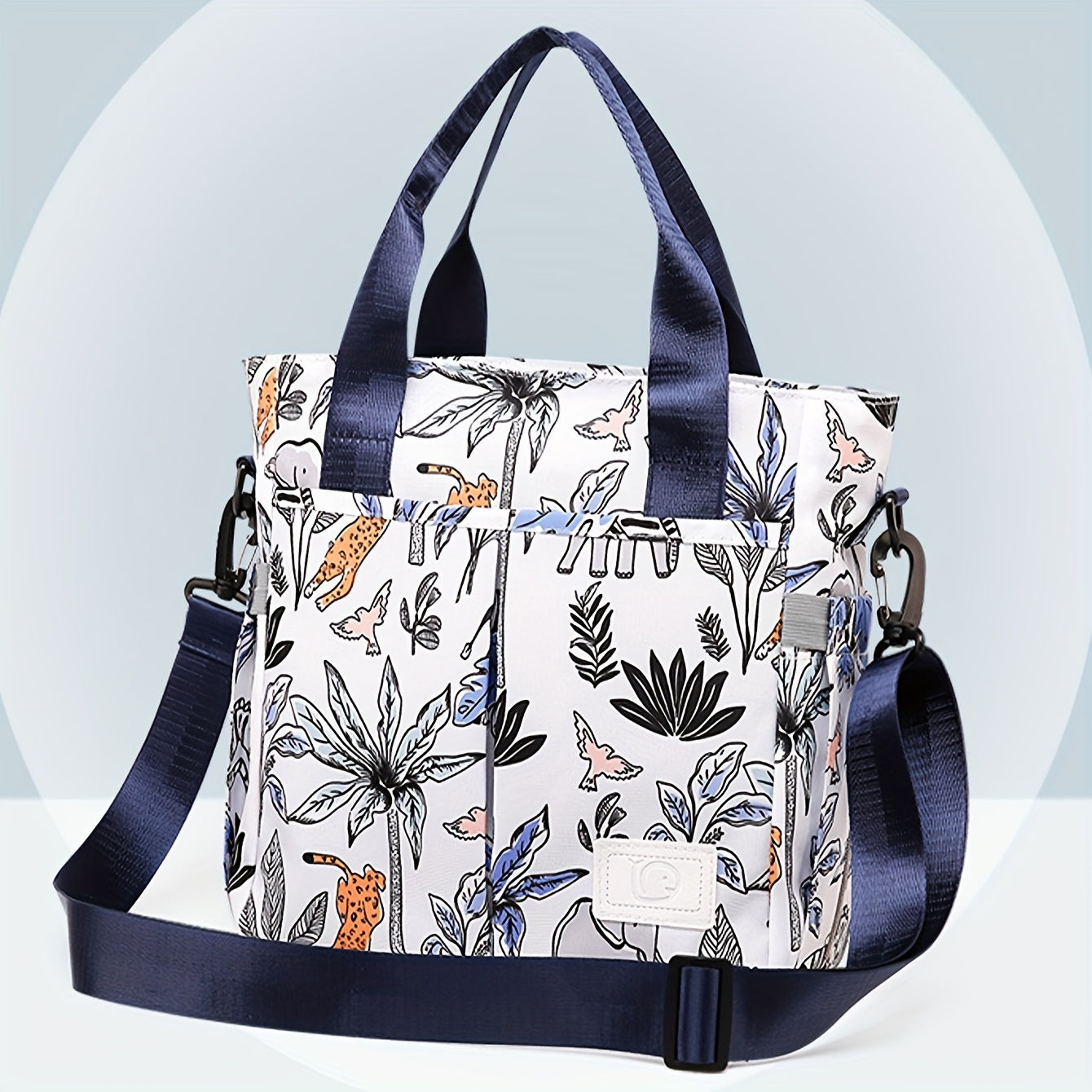 Large Floral Pattern Diaper Bag with Multiple Compartments and Shoulder Strap