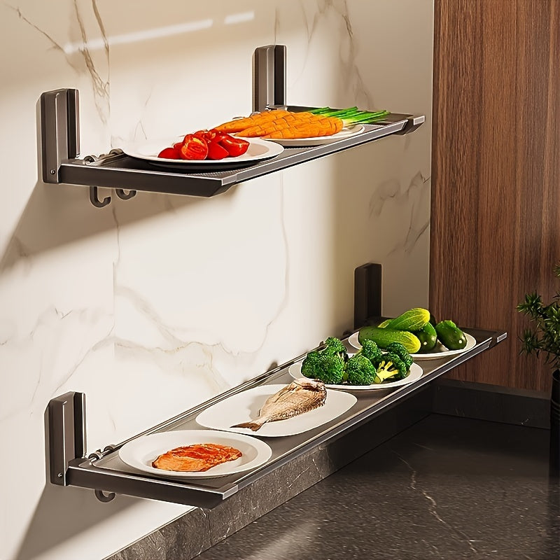 Expandable Wall Kitchen Storage Rack with Foldable Tray for Food and Spice Organization