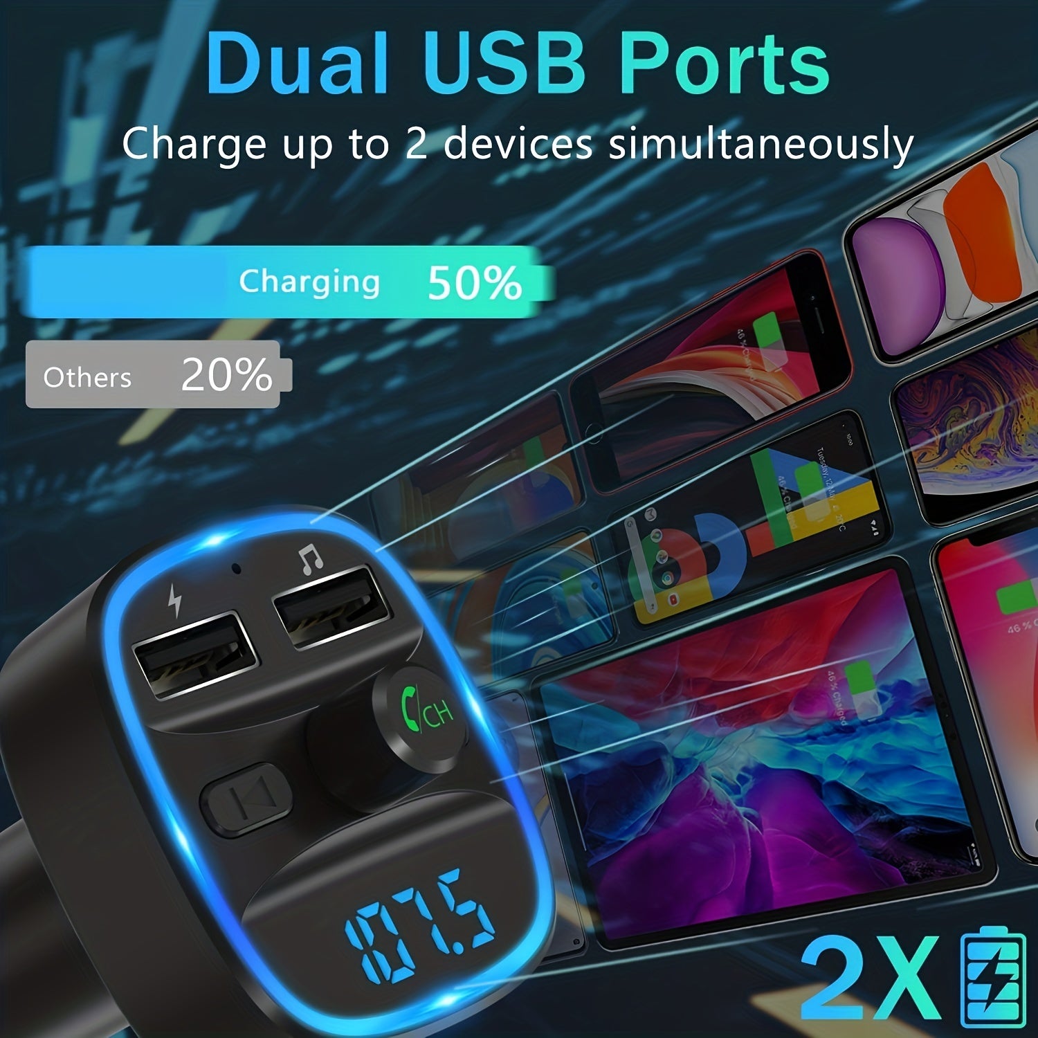 Wireless FM Transmitter Car Kit Dual USB Charging MP3 Player TF Card