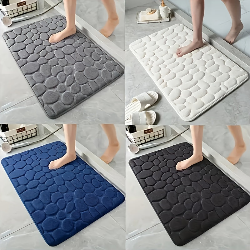 Memory Foam Bath Mat Non-Slip Pebble Design Absorbent Soft Colorful