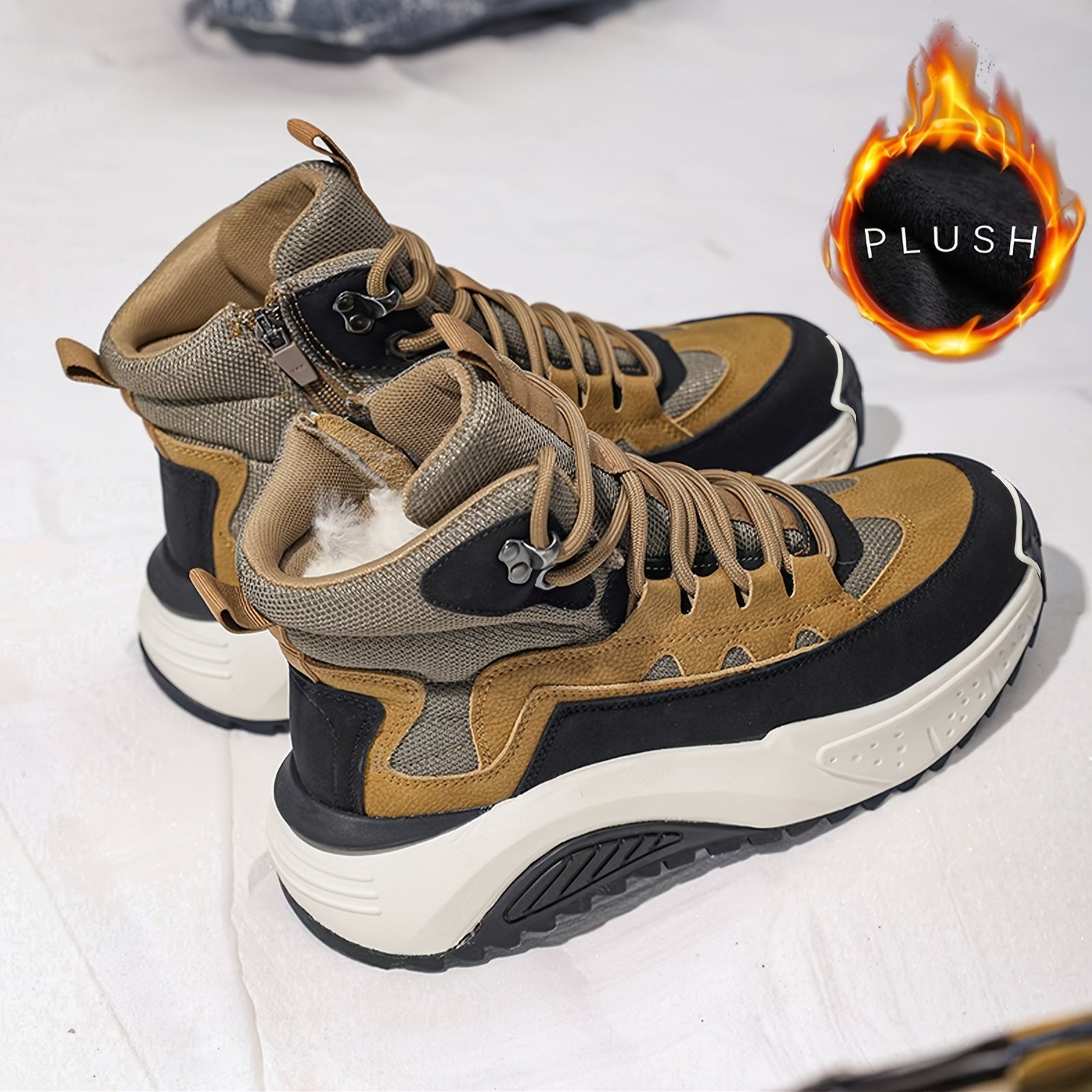 Men's Vintage Winter Snow Boots Faux Upper Plush Lined Casual Hiking Waterproof