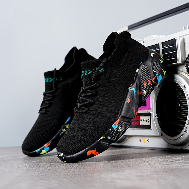 Ayollar va erkaklar uchun nafas oladigan tikuv sport krossovkalar - engil barcha mavsum uchun yugurish poyafzali qora rangda rang-barang aksessuarlar bilan