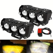 Universal Motorcycle LED Headlights Double Color Fog Lamps 12V 24V Black