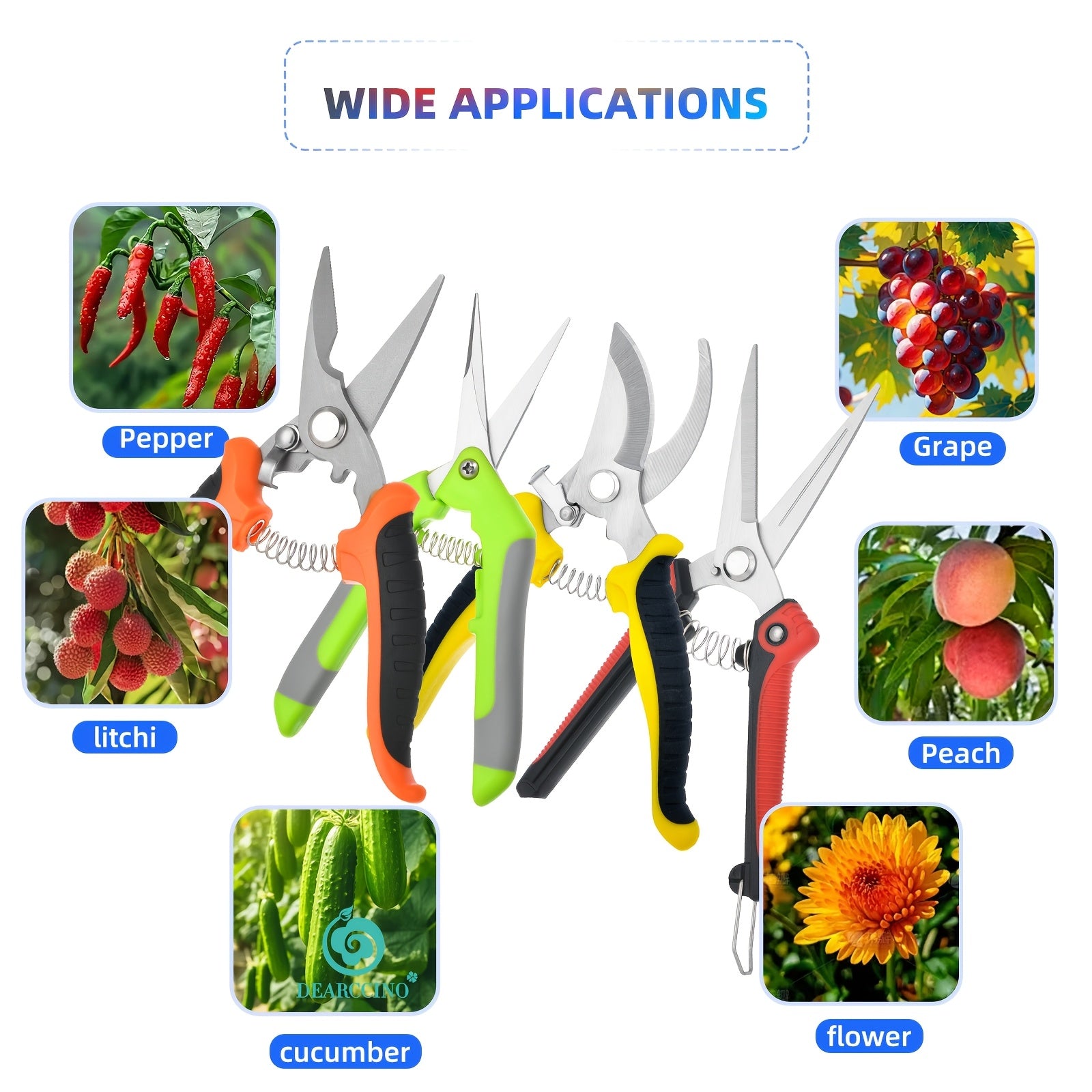 Juego de 4 tijeras de poda de acero inoxidable para jardinería y recolección de frutas