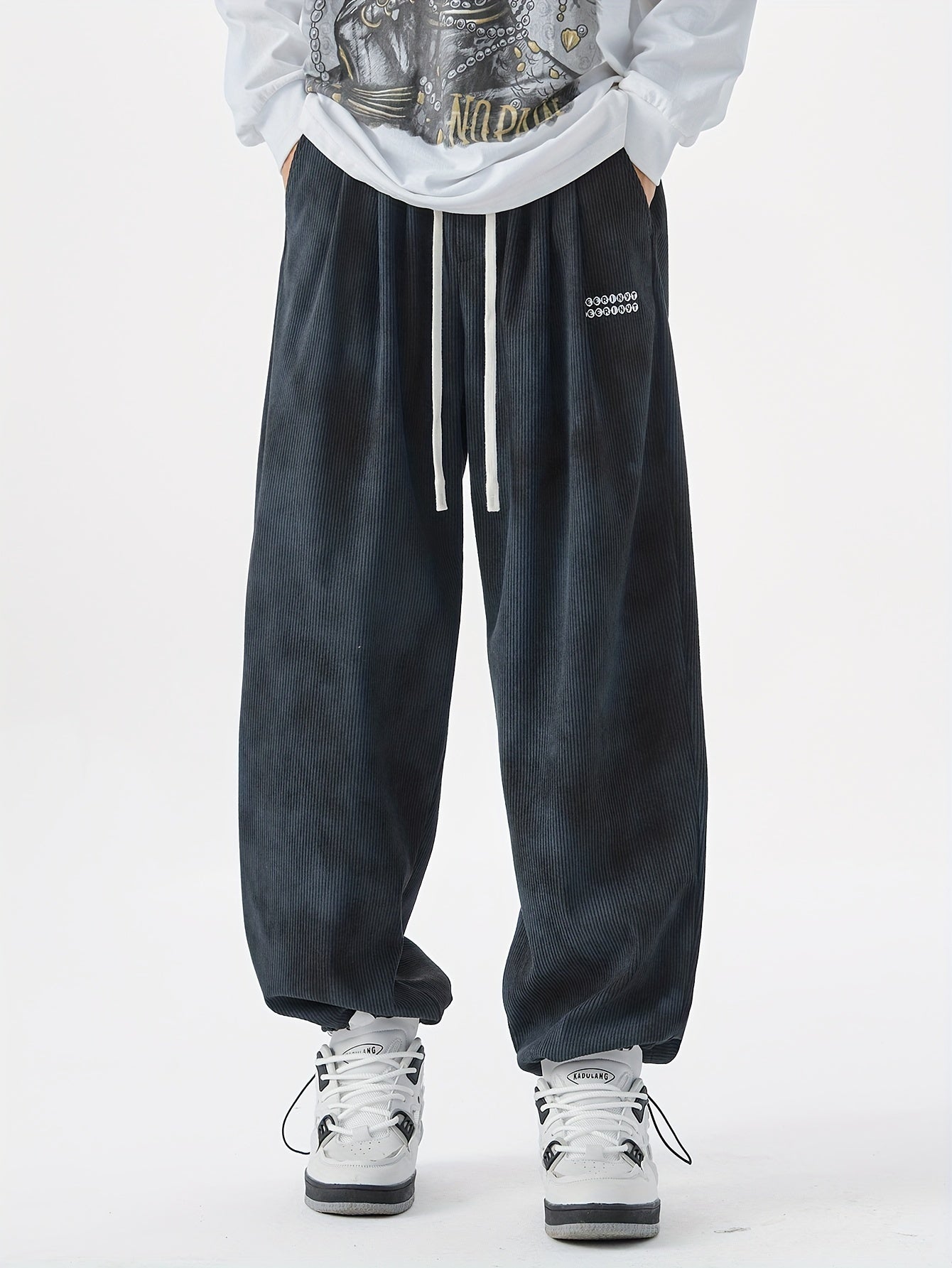 Men's Plus-Size Casual Drawstring Pants with Geometric Pattern Polyester Sports Trousers All-Season