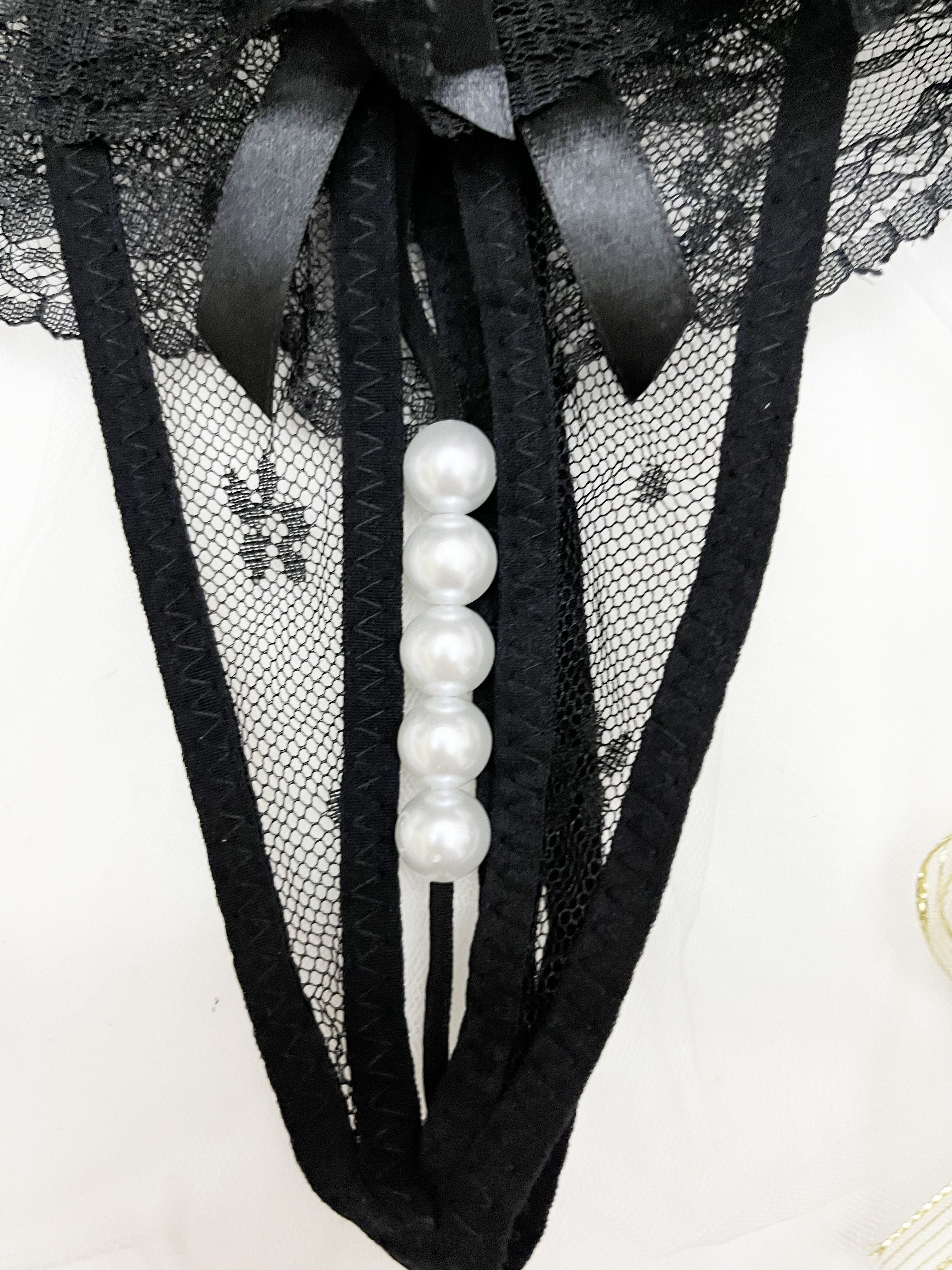 Two Pack Solid Color Lace Thongs with Double Bow and Beaded Detail