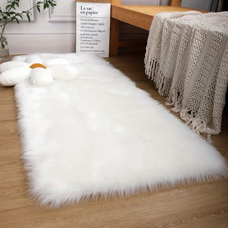 Soft Fluffy Long Plush Bedroom Rug Artificial Fur Washable Living Room and Bedside Decor