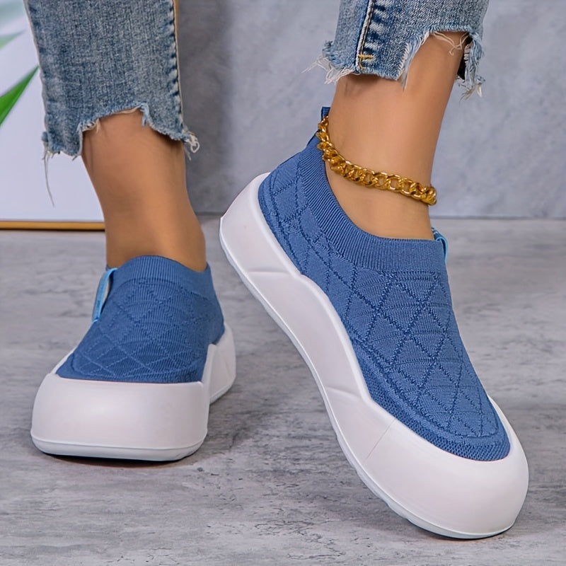 Women’s Slip-On Loafers Breathable Knit Fabric Casual Shoes Beige Green