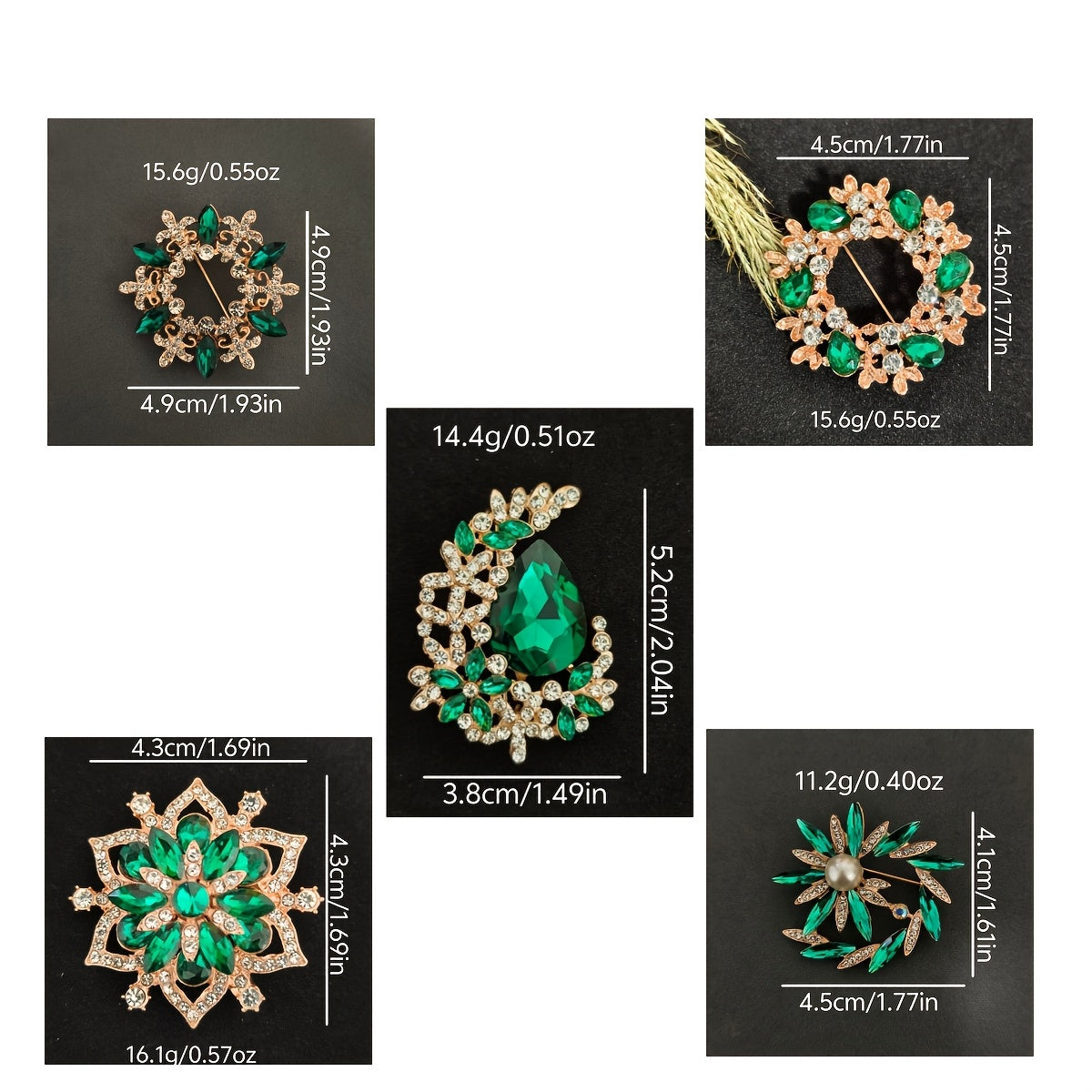 Vintage Alloy Brooch Set with Rhinestones and Luxurious Accents for Women