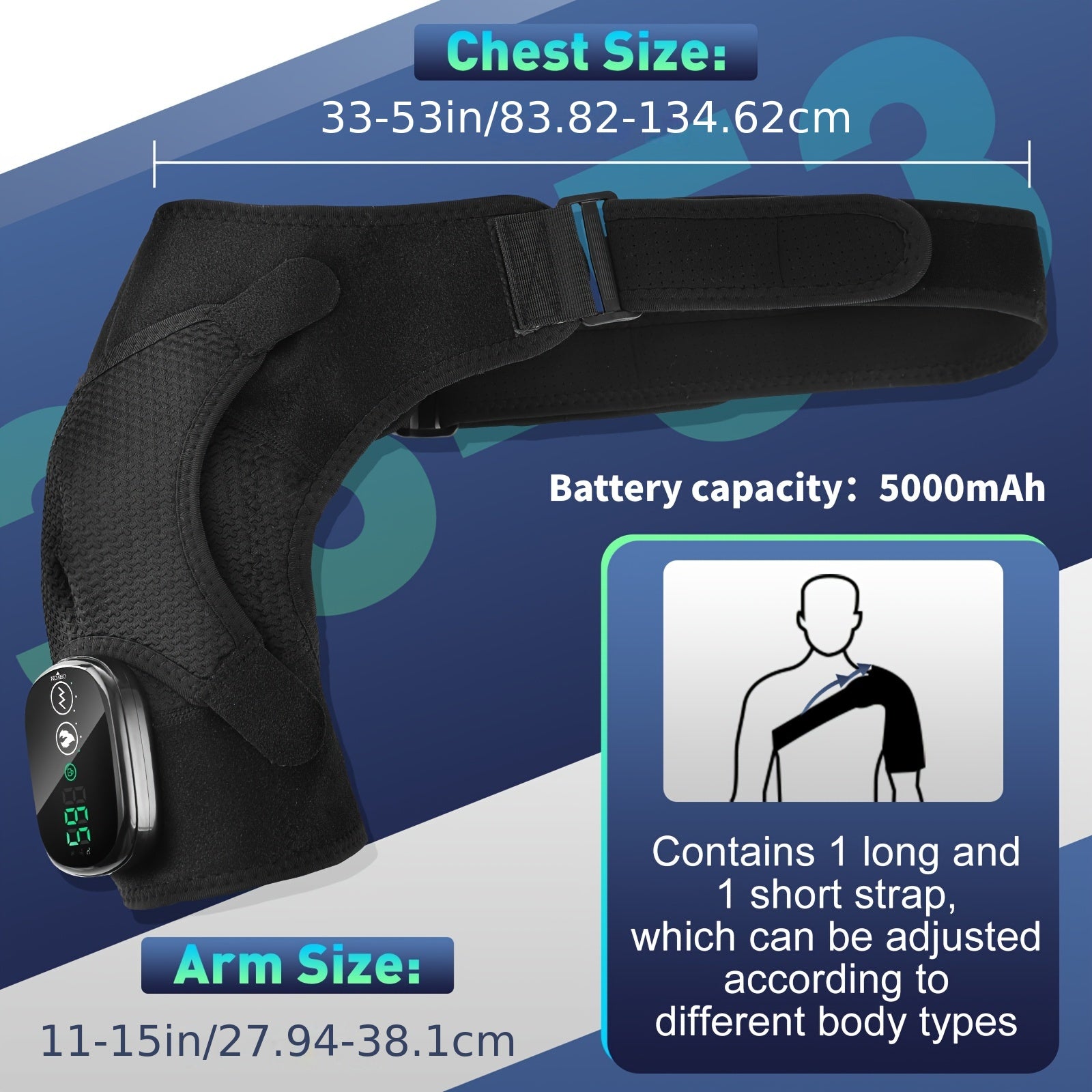 Cordless Heated Shoulder Massager Belt with Vibrating Massage and 3 Heat Settings