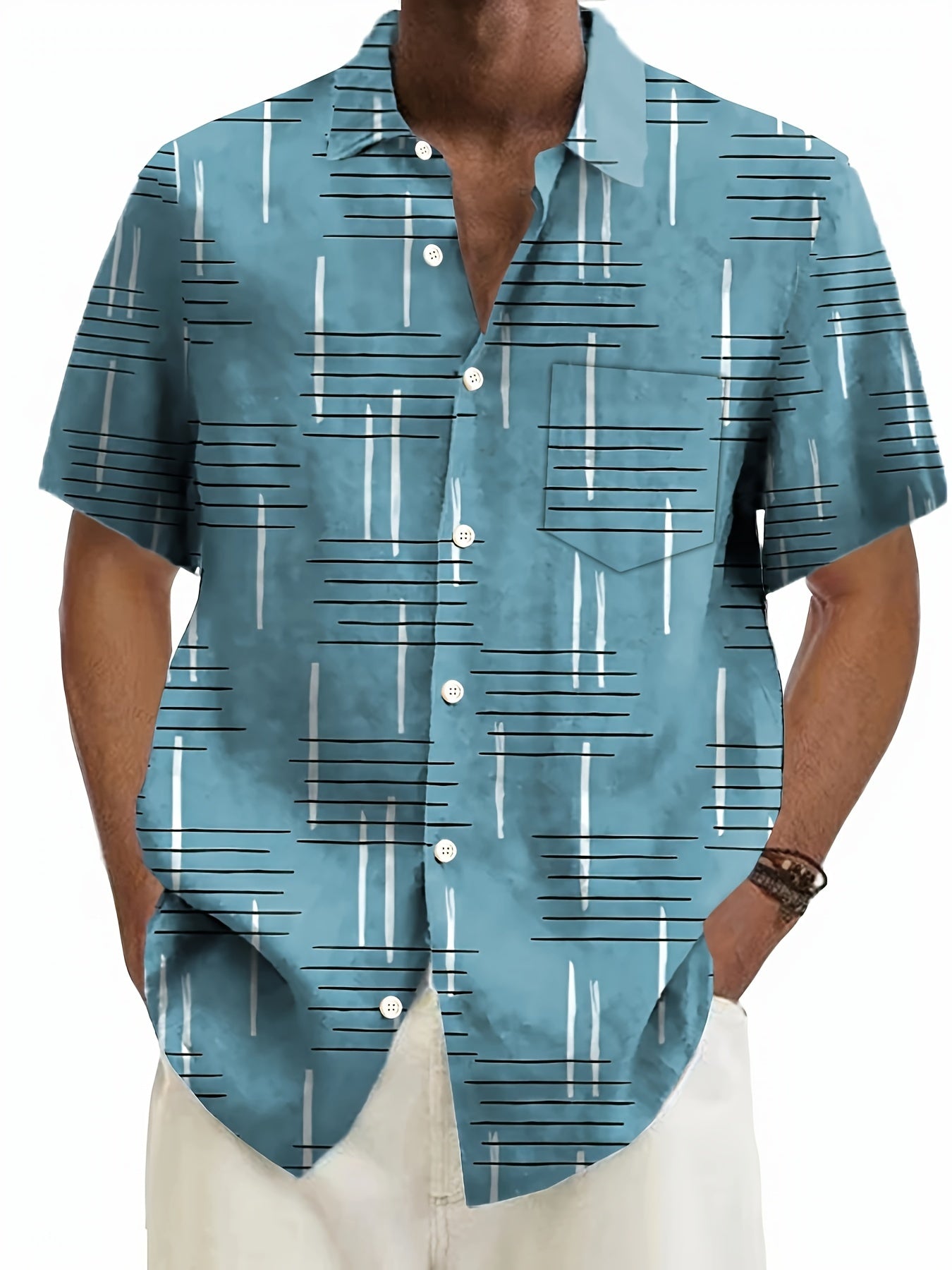 Men's Plus Size Short Sleeve Shirt with Geometric 3D Line Print Button-Up Collared Summer Polyester