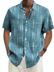 Men's Plus Size Short Sleeve Shirt with Geometric 3D Line Print Button-Up Collared Summer Polyester