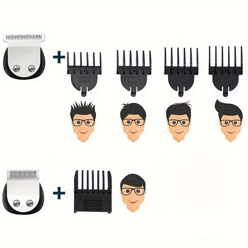 Set de cortapelos para hombres, recargable por USB, 6 en 1, cabeza 3D desmontable, batería