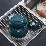 Large Grey Stainless Steel Silicone Heat Resistant Non-Slip Dish Drying Rack with Sink Drain