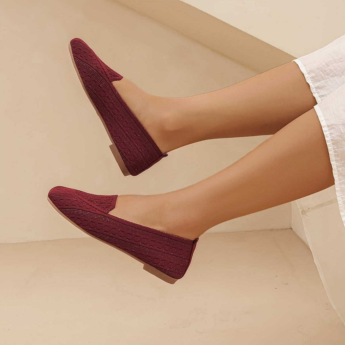 Women's Breathable Knit Slip-On Loafers with Square Toe for Casual Wear