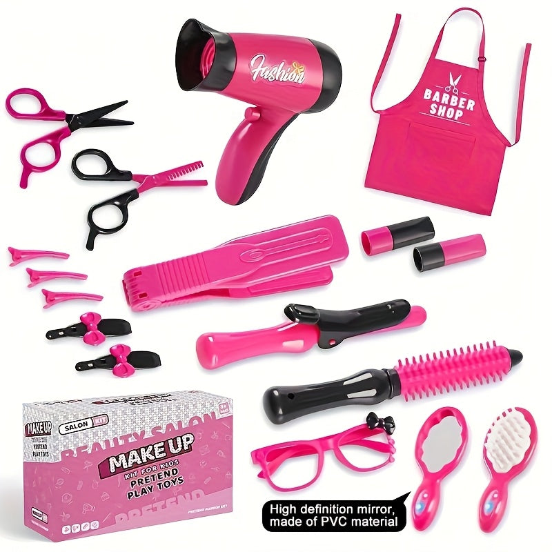 17-Piece Girls' Beauty Salon Set with Haircut Toys and Styling Accessories