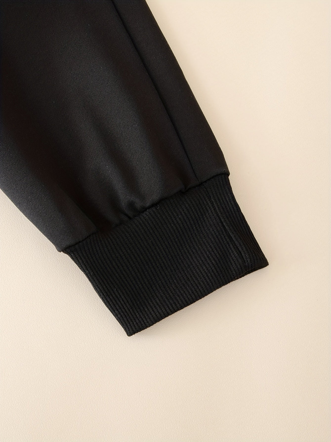 Boys' Black Zip-Up Hoodie and Joggers Set Casual Fall Winter Polyester