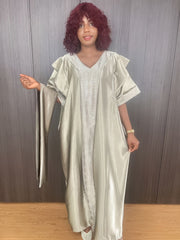 Plus Size Long Dress with Rhinestone Embellishments V-Neck Short Sleeve Women’s Robe