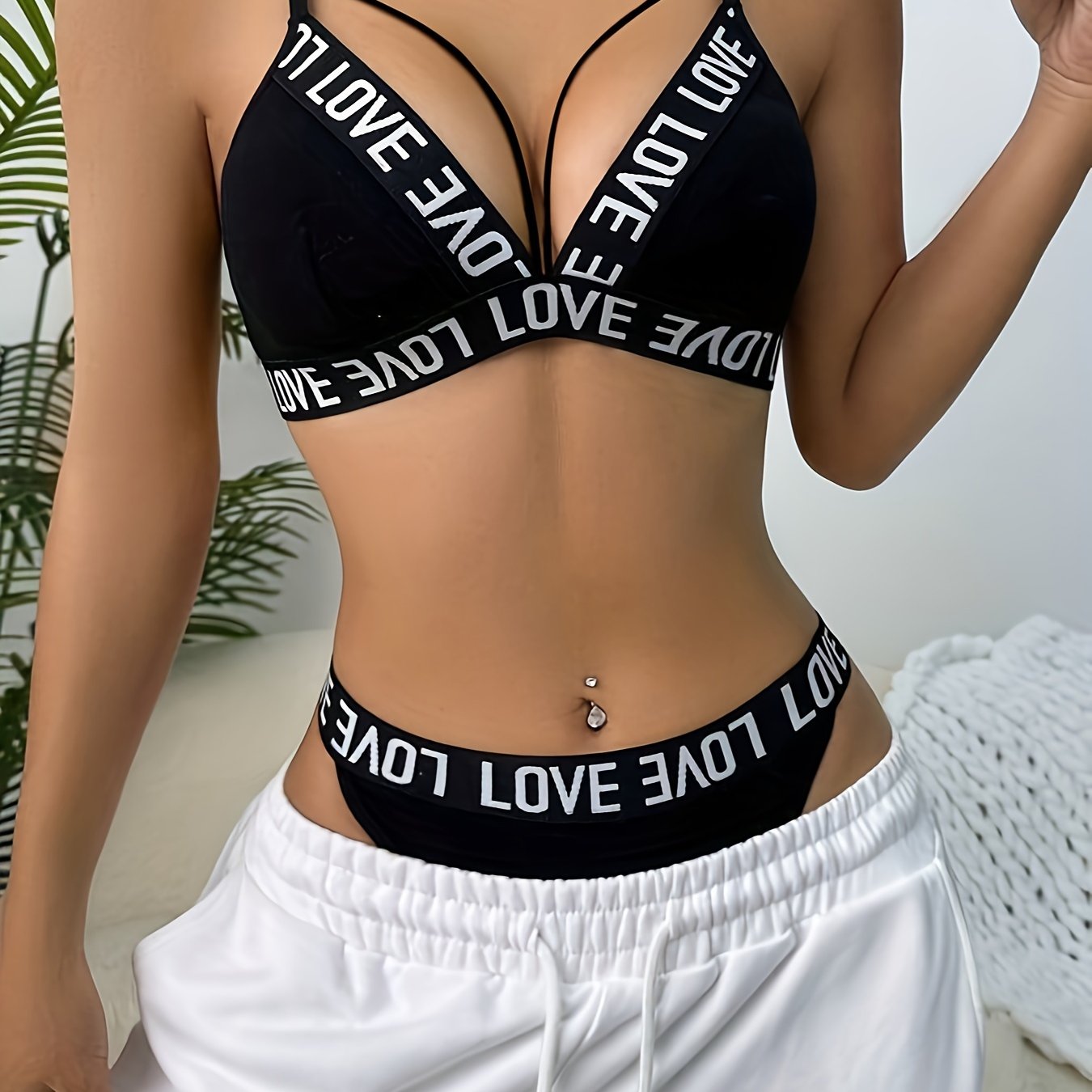 Women’s Lace Strappy Cut Out Bra and Panty Set Lingerie