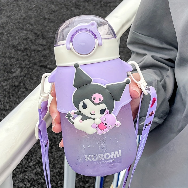 Portable Kuromi Water Bottle 690ml Plastic Straw Cup for Kids