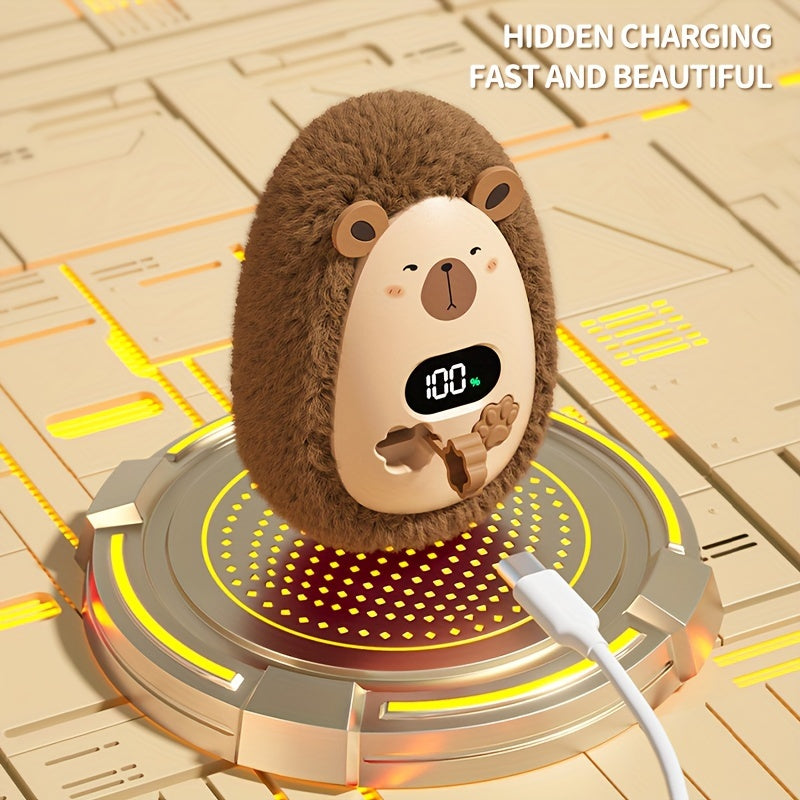 Милая портативная грелка для рук с мультяшным дизайном и пушистым чехлом, заряжается через USB, литиевая батарея емкостью 1200 мАч, круглый пластиковый электрический обогреватель мощностью 3 Вт, быстро нагревается за 5 секунд